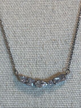 Vintage 925 Sterling Silver CZ Geometric Station Necklace Adjustable 18-20”